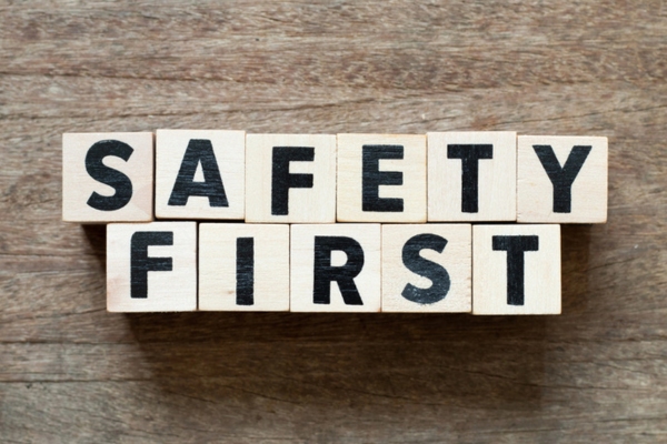 safety first spelled using wooden blocks