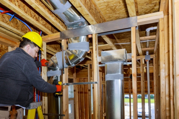 image of man installing ductwork depicting ductless mini-split system