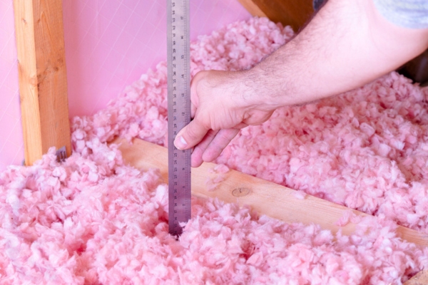 man inspecting home insulation thickness using a ruler