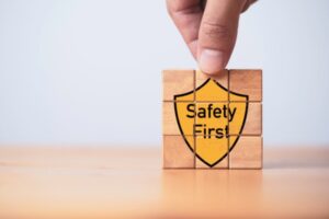 wooden puzzle with safety first icon depicting propane use